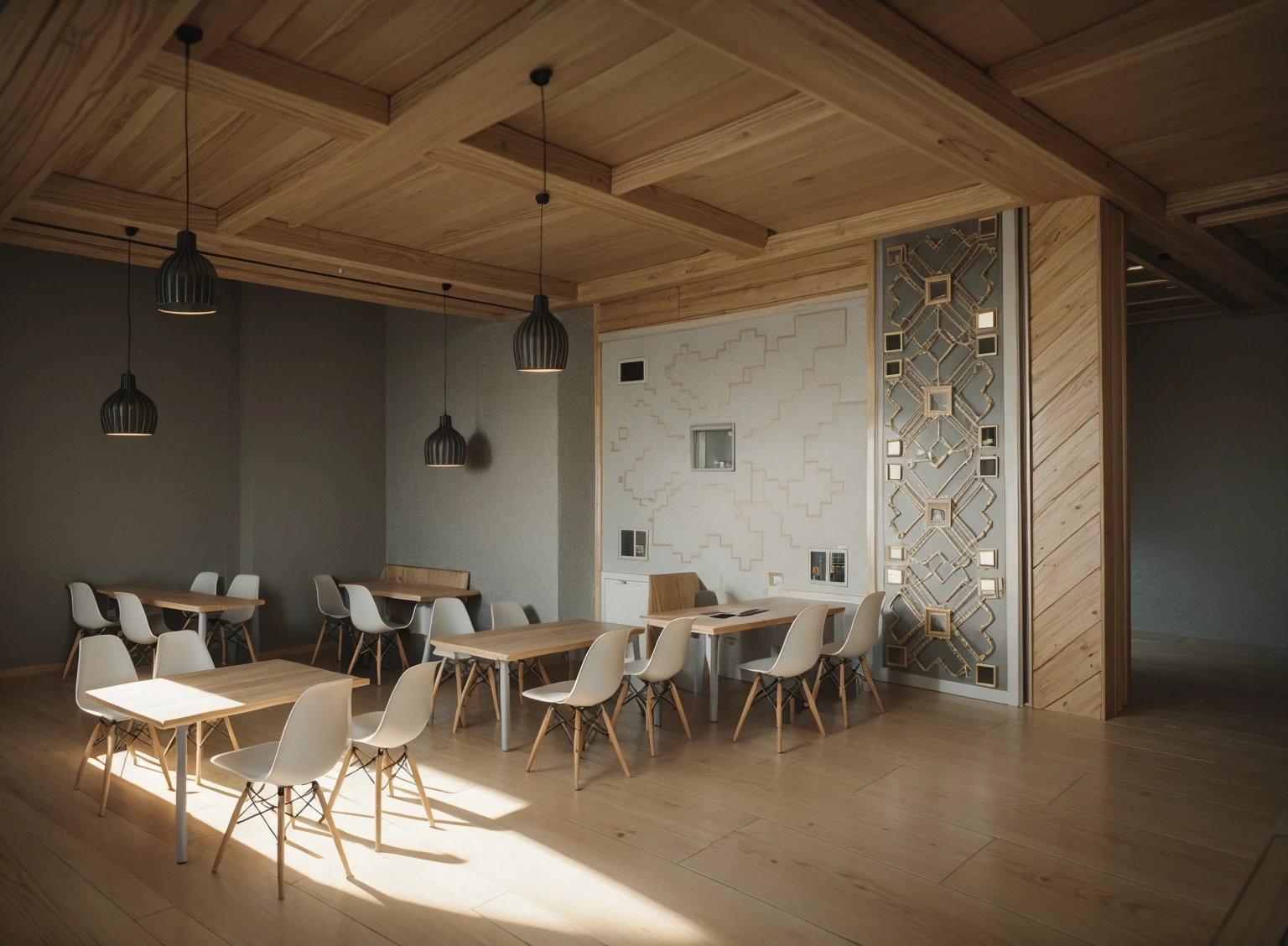 Iso perspective with close-up shots of the entire A modern house model, white walls, flat roof and wooden windows, surrounded by trees, Soft lighting, architectural design in detail, style of modern photography