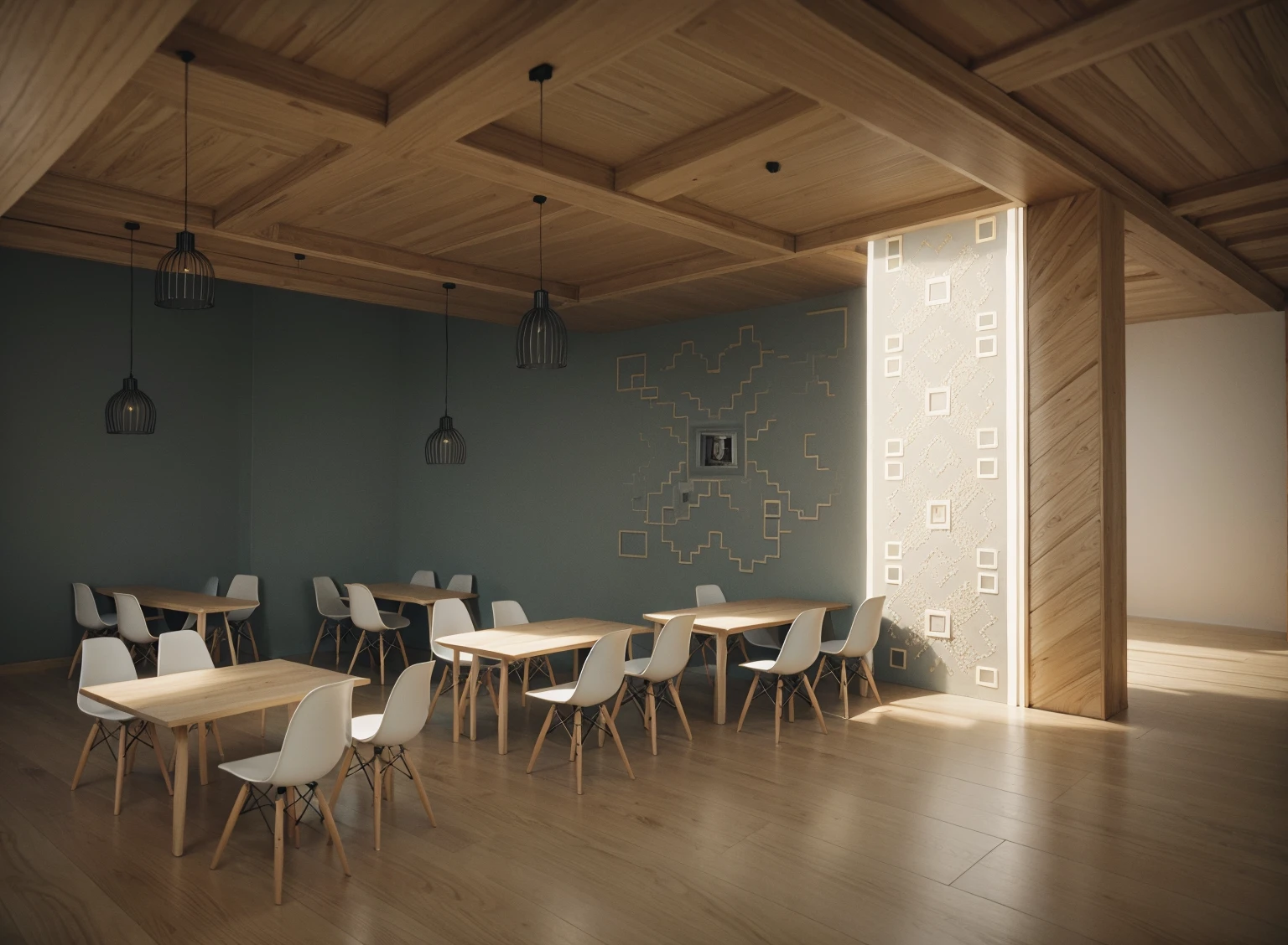 Iso perspective with close-up shots of the entire A modern house model, white walls, flat roof and wooden windows, surrounded by trees, Soft lighting, architectural design in detail, style of modern photography