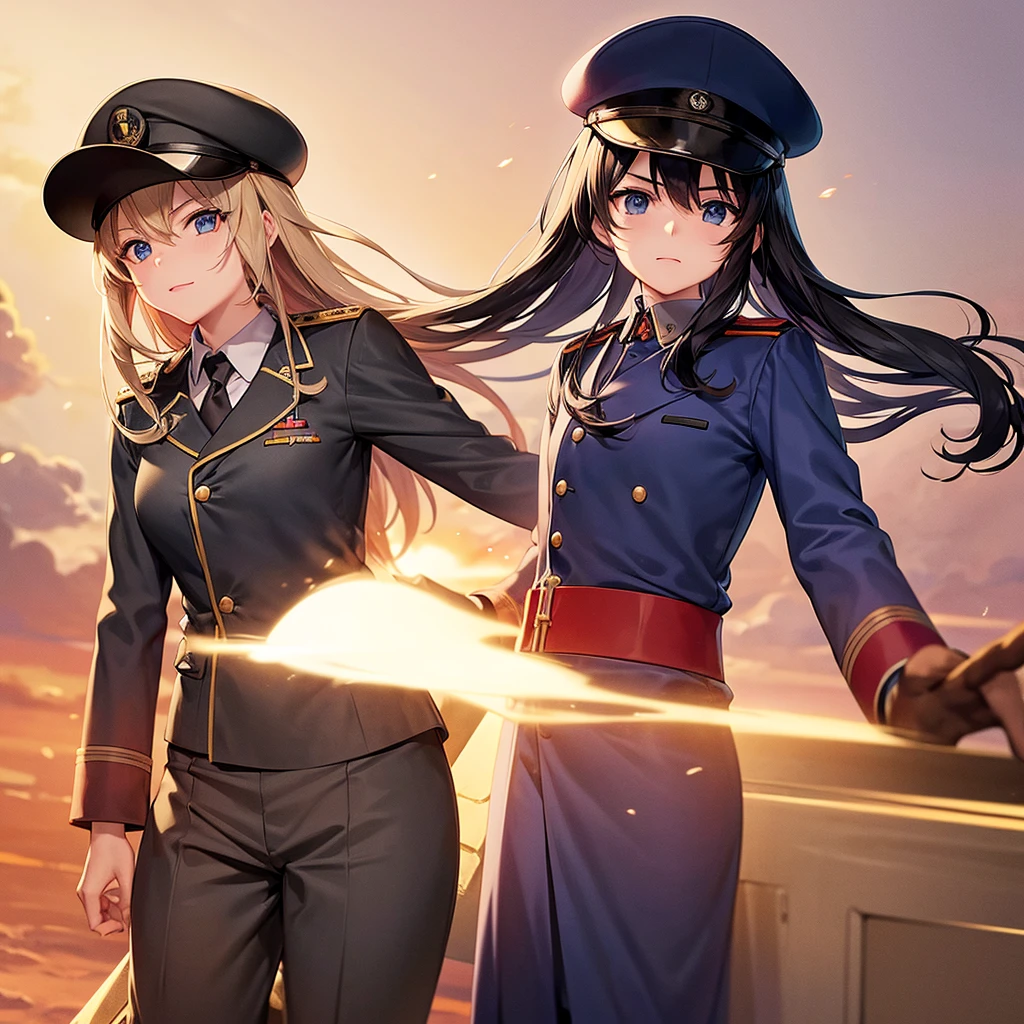 Create an anime character, wearing Soviet navy uniform during World War II, in a war scenario.