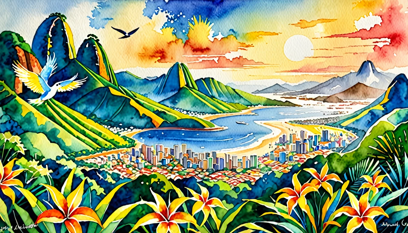 009 Watercolor of Brazil
Title: "Watercolor of Brazil"
[Verse 1]
In a land of colors, where nature comes alive,
A vibrant canvas painted, where dreams begin to thrive.
From the Amazon rainforest to golden sandy shores,
A watercolor of Brazil, a masterpiece adored.
[Chorus]
Watercolor of Brazil, a tapestry so grand,
With sun-kissed mountains and a tropical land.
From the rhythm of samba to the carnival's embrace,
A colorful symphony, a celebration of grace.
[Verse 2]
The sound of laughter fills the air, as people dance and sing,
With a joyful spirit, the essence of Brazil it brings.
The melodies of bossa nova, like whispers in the breeze,
A musical journey that puts the heart at ease.
[Chorus]
Watercolor of Brazil, a tapestry so grand,
With sun-kissed mountains and a tropical land.
From the rhythm of samba to the carnival's embrace,
A colorful symphony, a celebration of grace.
[Bridge]
From the vibrant cities to the vast Pantanal,
The diversity of landscapes, a wonder for us all.
The vibrant birds that soar, in the clear blue skies,
A reflection of Brazil's beauty, that never fails to mesmerize.
[Solo]
[Chorus]
Watercolor of Brazil, a tapestry so grand,
With sun-kissed mountains and a tropical land.
From the rhythm of samba to the carnival's embrace,
A colorful symphony, a celebration of grace.
[Outro]
So let the colors blend, in this masterpiece divine,
Watercolor of Brasil, a love that forever will shine.
From the depths of the soul, the beauty will unfurl,
A watercolor of Brazil, a treasure of the world.
[outro] [Instrumental Fade out] [Fim]