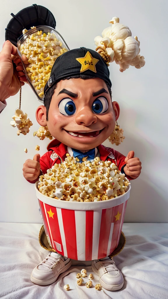 create popped popcorn dressed up as rap music songs, images must be of good quality and in a cartoon style