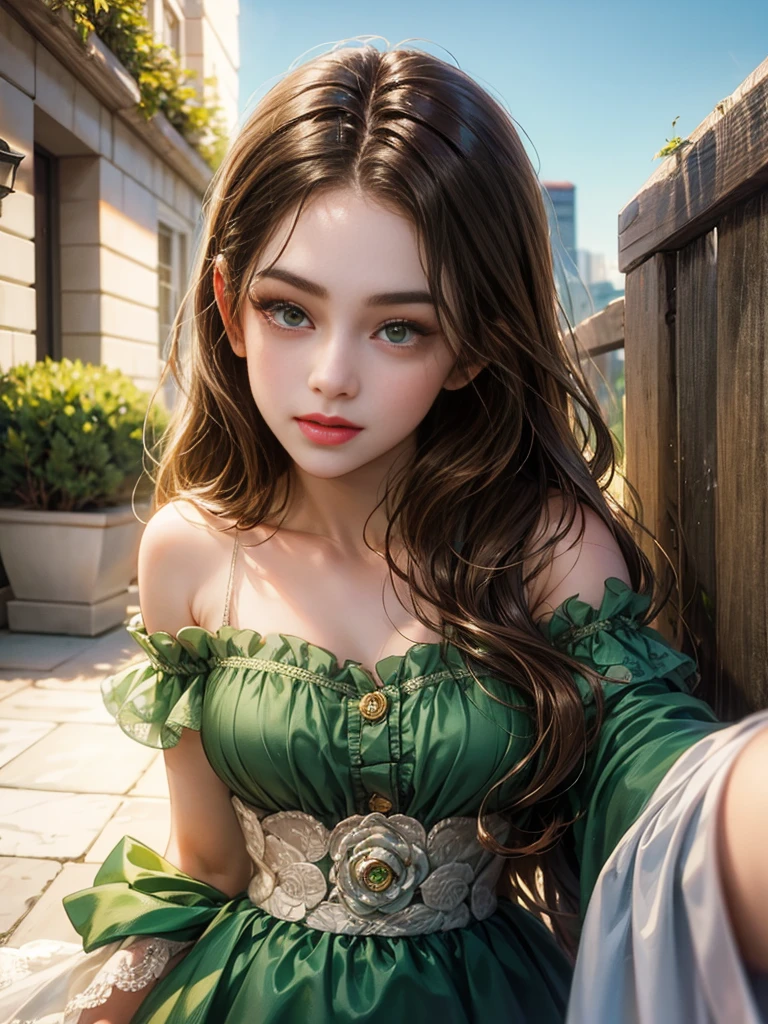 The boy has green eyes,a girl with brown eyes,selfie. He looks at the girl