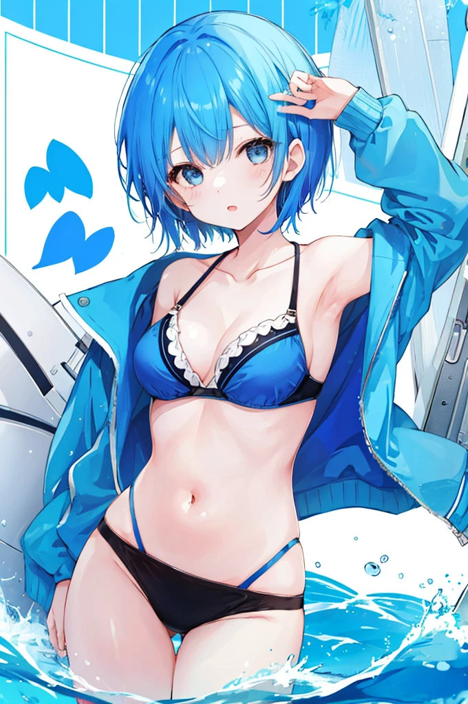 Girl、Blue hair short、bikini、sexy