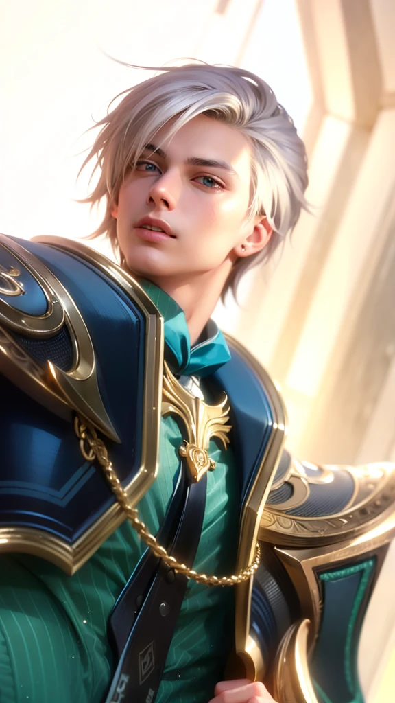 masculine male, masterpiece, ((perfect eyes)) best quality, (semirealism:1.9), beautiful lighting, (extremely detailed CG unity 4k fhd wallpaper), High Detail, Sharp focus, dramatic outdoors, 1 boy ,19 years old, white hair, light purpel eyes, smile.