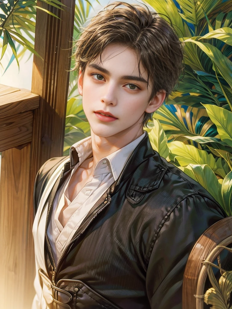 The boy has green eyes,a girl with brown eyes,selfie. He looks at the girl