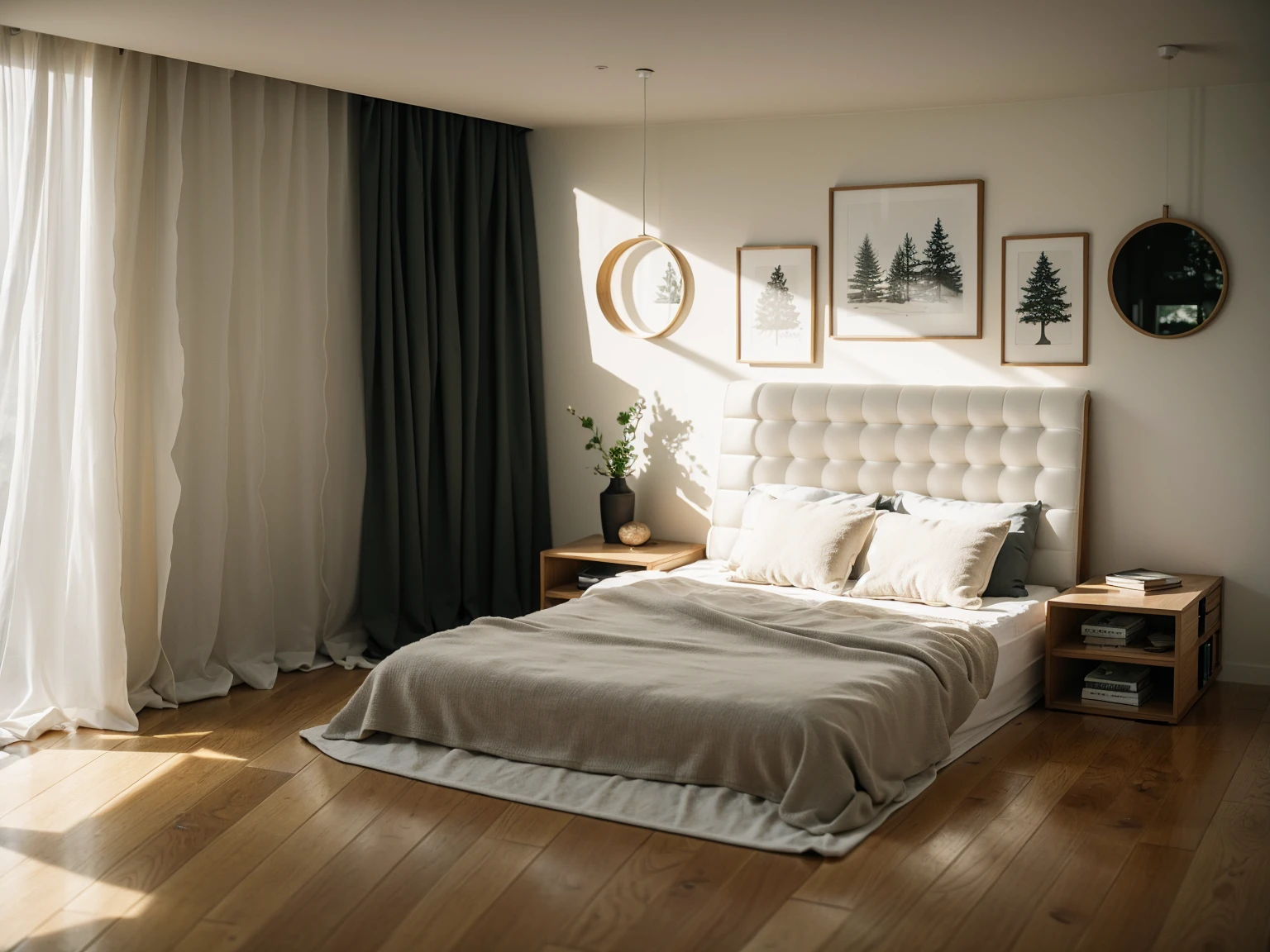 Iso perspective with close-up shots of the entire A modern house model, white walls, flat roof and wooden windows, surrounded by trees, Soft lighting, architectural design in detail, style of modern photography