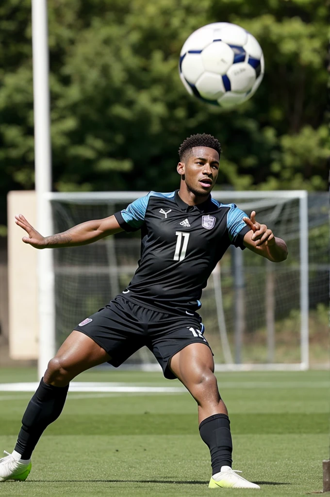 A footballer playing football