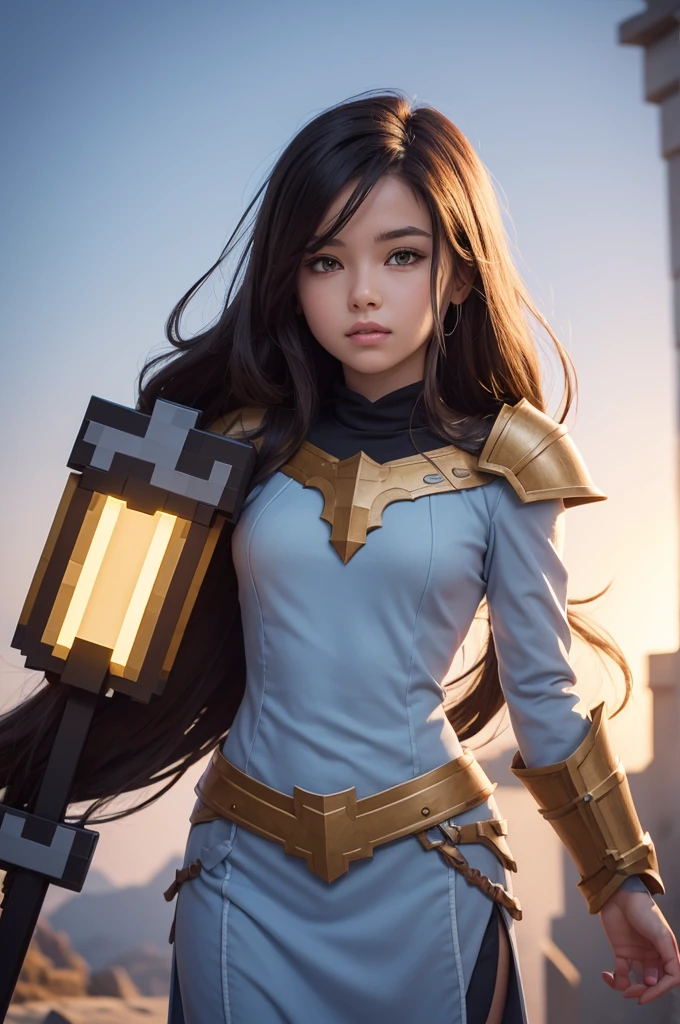 Draw a drawing of a Minecraft character who is a paladin