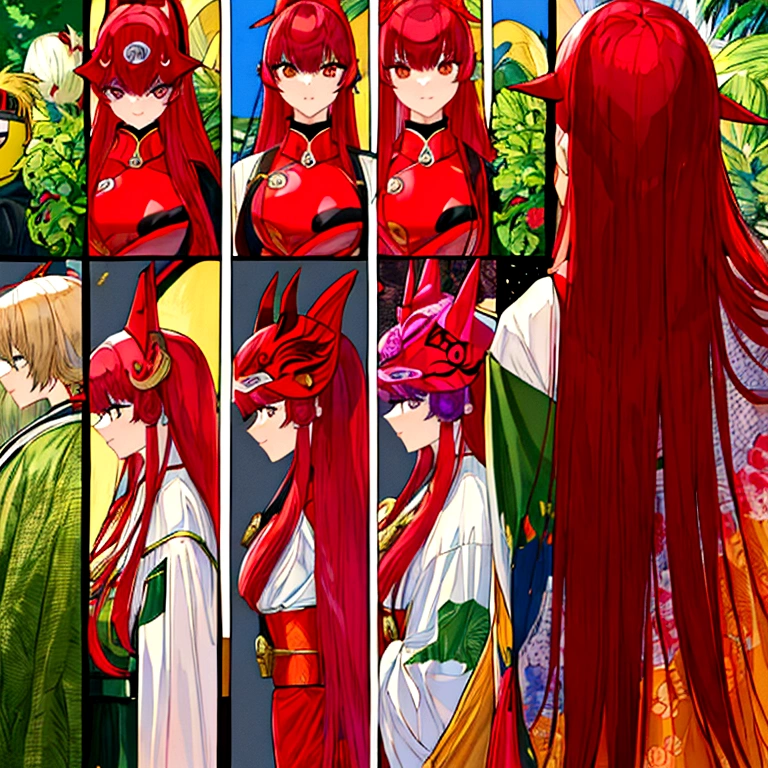 getting drunk、Outrageous resolution、hight resolution、(masterpiece:1.4)、ultra-detailliert、Crisp details、Dramatic and photorealistic pictorial art、Super Sentai Serieegaranger、Hero Mask、(reddish、verdant、A black、amarelo、pink there、Fivesome)Righteous heroes、Decide on a transformation pose、