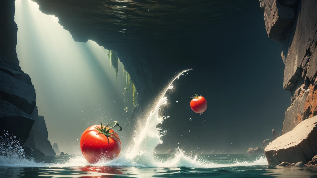 Two tomatoes falling into water，Splash，Commercial Photography