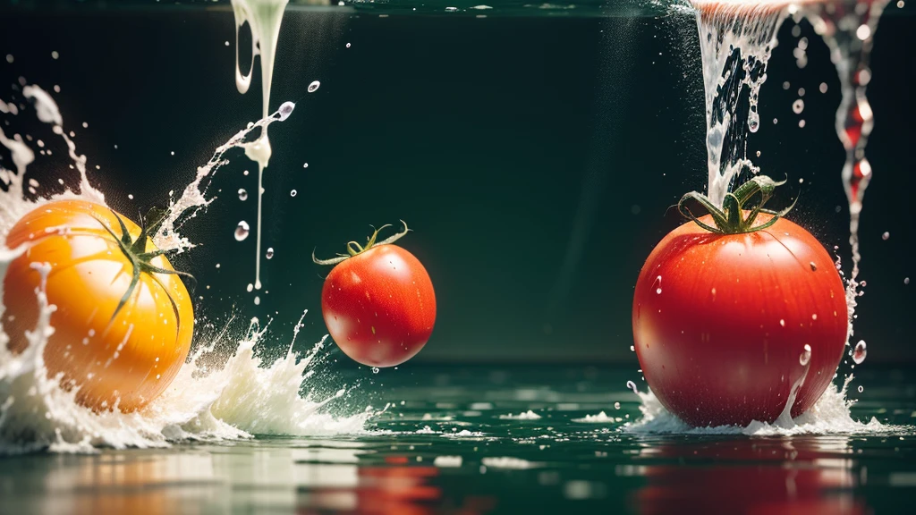 Two tomatoes falling into water，Splash，Commercial Photography