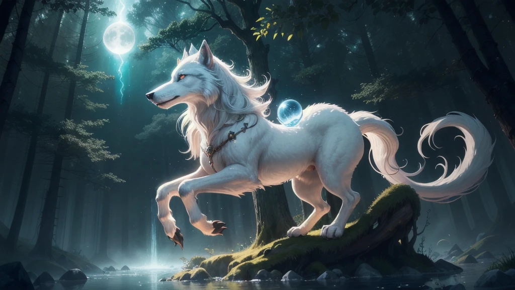 1 Big Wolf, mythical creature, nine tails, (glowing eyes:0.9), red fur, elegant posture, (spiritual aura:1.2), flowing mane, (floating in the air:1.3), mysterious, (wisdom:1.1), seductive, (enchanted forest background:1.4), moonlit night, magical, ancient, (ethereal glow:1.2), (translucent tails:1.1), mythical powers, (misty atmosphere:0.8), divine, (celestial beings:1.3), (fierce protector:1.2), alluring, (fading into shadows:0.9).