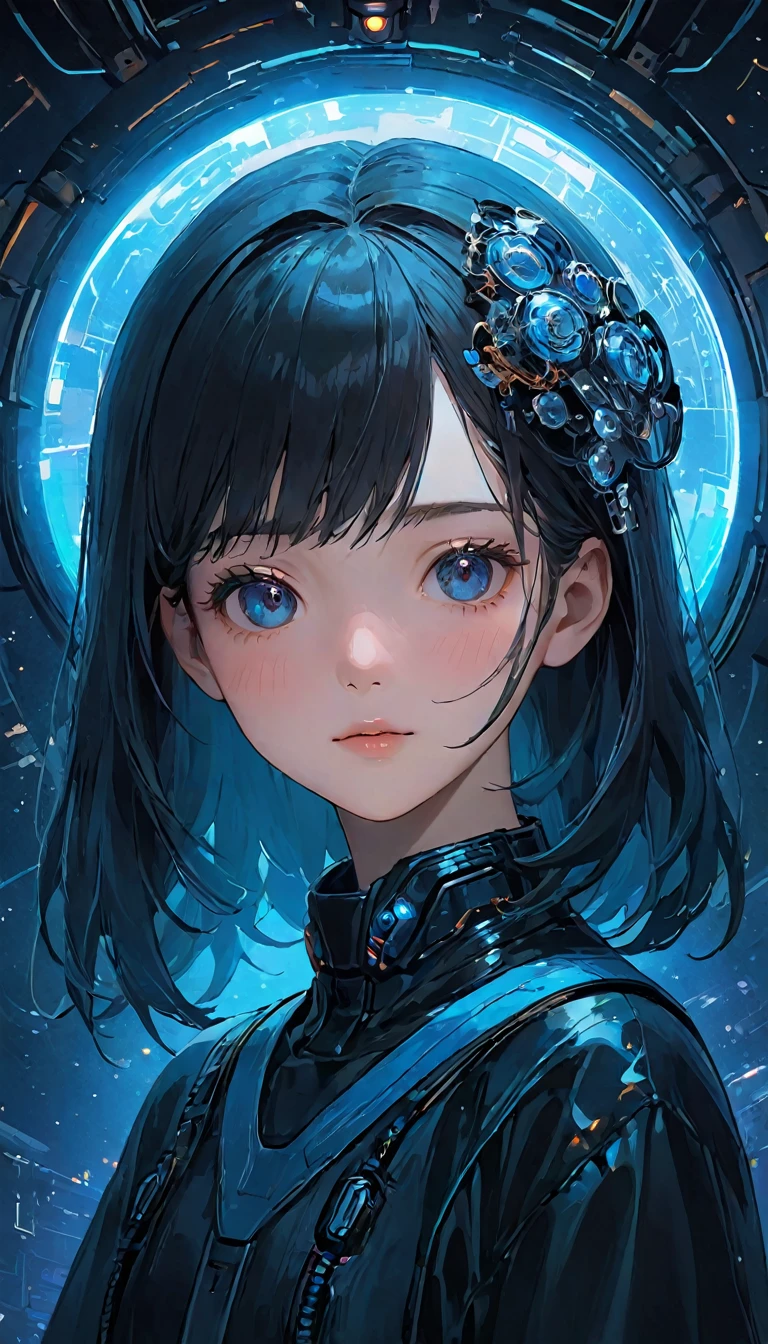 future world,人工知能のPerfectな例,5143 and later, 8K, Very detailed , Perfect,Extremely detailed face,16 year old girl,Eight-head body,#13: Silky Light Blue Hair,little girl,Futuristic Background,Night battle,Smile,((Wear a khaki military jacket,Japanese representative jacket、With flag patch))、(Blade World)、(((outdoor,remains、A city full of rubble)))