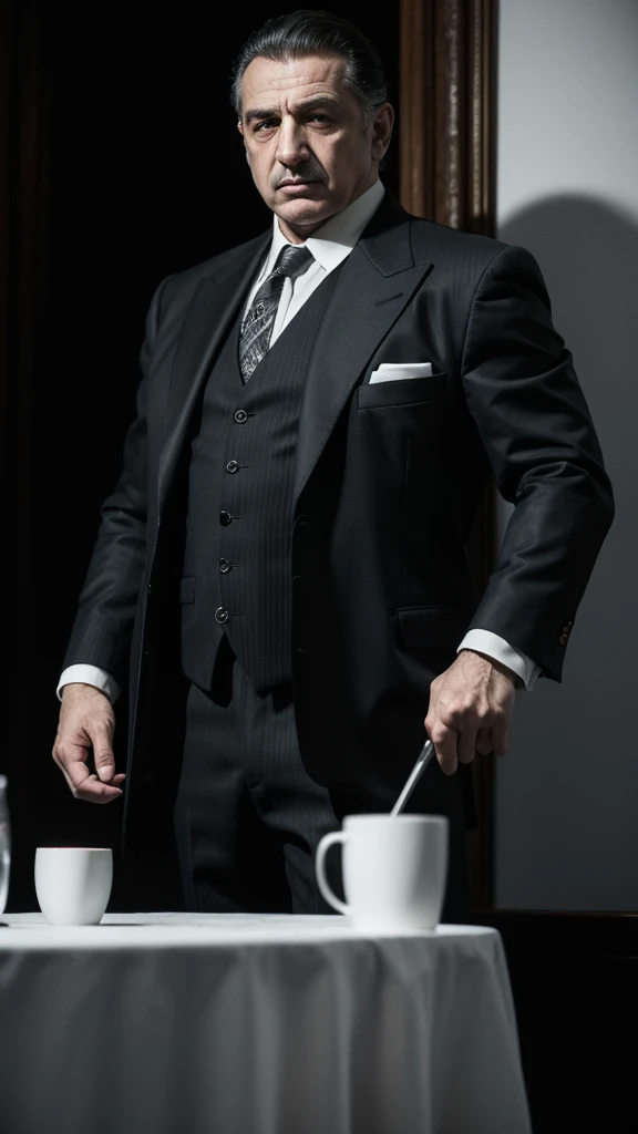 Vincenzo Manocchio, Mannochio crime family boss, Italian American mob boss, Great-grandfather of Salvatore Mannochio, old-school gangster, 28 years old, 1900, in Rhode Island, GTA 4 style, black and white