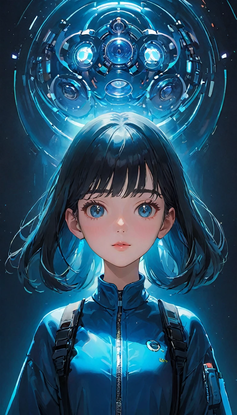 future world,人工知能のPerfectな例,5143 and later, 8K, Very detailed , Perfect，Extremely detailed face， girl，Eight-head body，#13: Silky Light Blue Hair，little girlistic Background，Night battle，Smile，((Wear a khaki military jacket,Japanese representative jacket、With flag patch))、(Blade World)、(((outdoor,remains、A city full of rubble)))