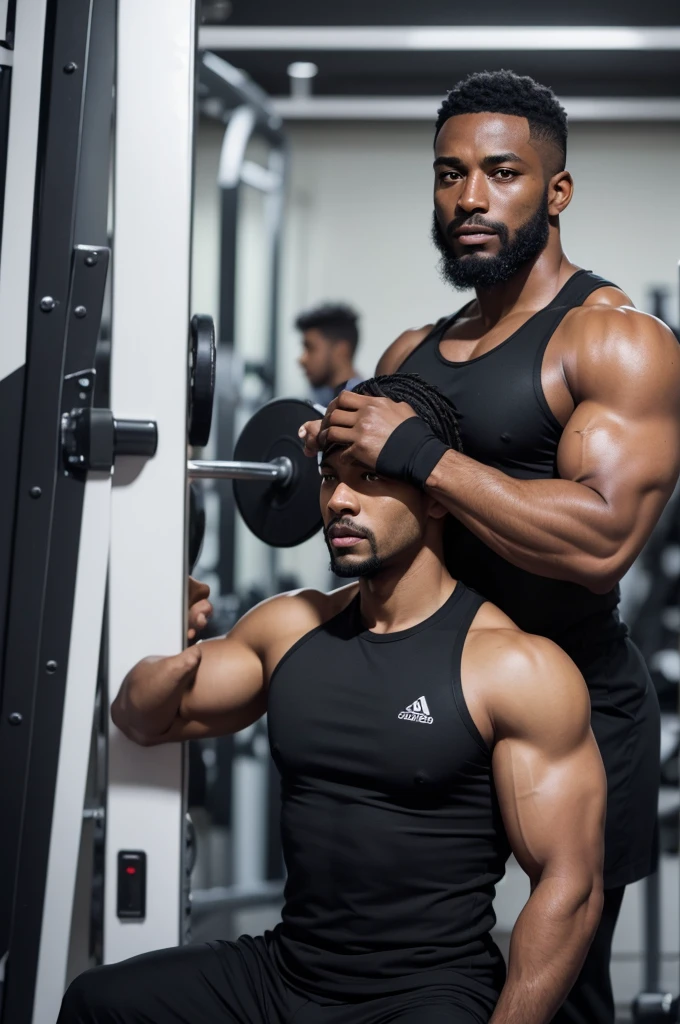 37-year-old men talking at the gym dark-skinned men weighing 72 kilos of black skin do