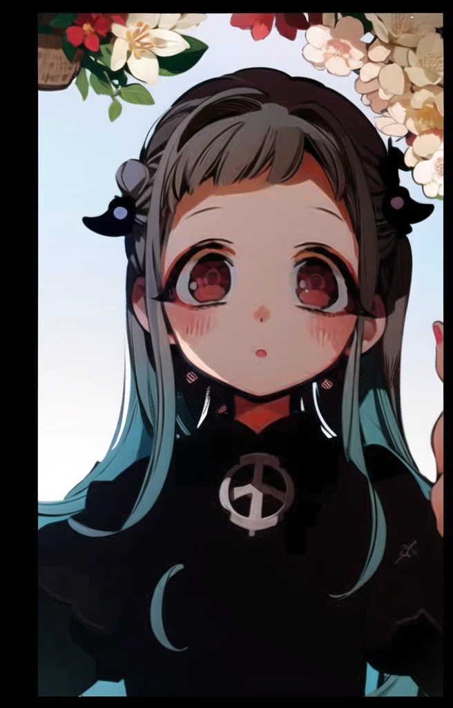 Yashiro , nene yashiro , wearing black clothes , flowers