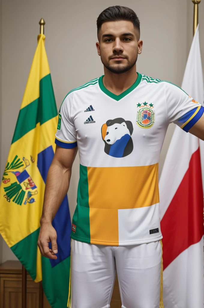 White bear with a Colombia national team shirt and a Bulgarian flag 