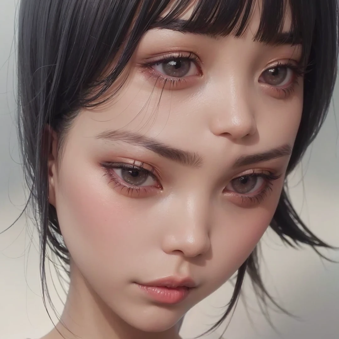 a close up of a woman with a red lipstick and a black shirt, kiko mizuhara, sui ishida with black hair, fubuki, a young asian woman, young cute wan asian face, paru itagaki, black bob hair, girl with black hair, black bob cut hair, young asian girl, eiko ishioka, lulu chen, phone screen size, 16:9, masterpeace, pro, photography, real, mobile phone screen, wearing black hijab, dark silhouette