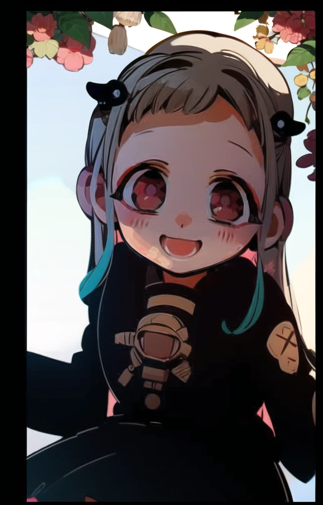 Yashiro , nene yashiro , wearing black clothes , flowers , smile , black skirt , red