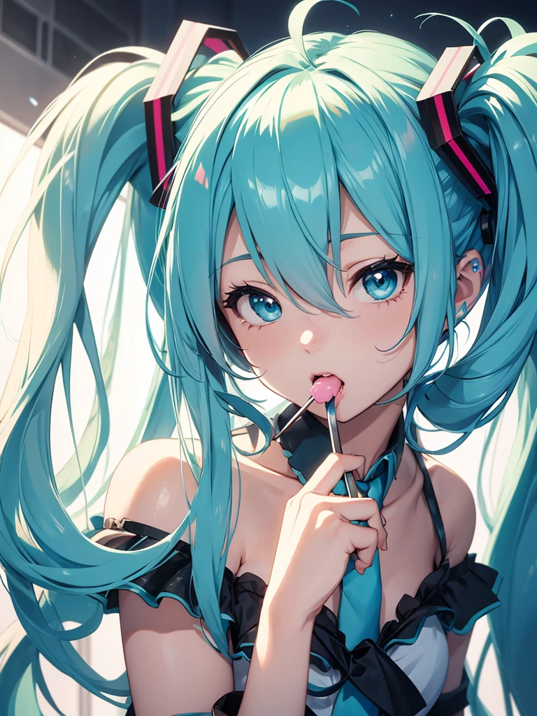 hatsune miku, sucking a lollipop