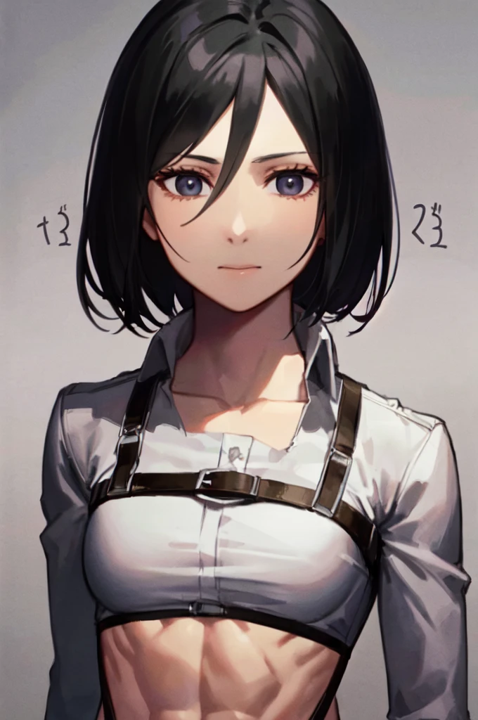 1girl,ultra high details, ultra high auality,(highly detailed face)1.2,(high quality of face)1.3,Mikasa Ackerman,highly detailed abs,perfect female anatomy, best quality of shadows,highly detailed muscles,beautiful face,volume shadows
