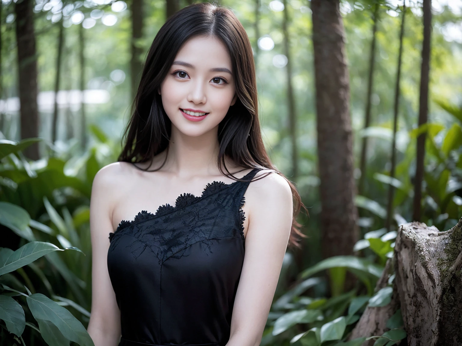 (Award-winning masterpiece:1.5), (incredible detail), (hyper realistic:1.4), (whole body:1.7), (jungle warriors ambushing from the trees), (stealth and strategy), (detailed ambush scene), (dramatic lighting), (intricate details:1.1), female sexy vampire|albino, pale porcelain skin, sexy vintage black dress, smile, shallow depth of field, grin|creepy, nightfall, detailed face, night, wide hips, narrow waist, portrait of woman standing, detailed eyes, portrait of woman standing, 8k RAW photo, highest quality, looking at the viewer, best shadow, intricate details, long hair, bright eyes, forest, grave, gothic, goth detailed, highres, high quality, high saturation
