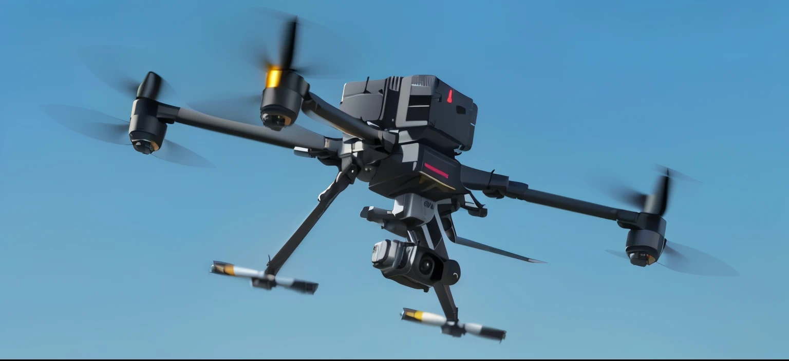 a close up of a small black Drones flying in the sky, police Droness, Drones, Drones, robotic Droness, Drones perspective, Droness, Drones camera angle, Drones wide shot, hovering Drones, dji top view, helicopter Droness, looming Drones, Drones footage, Very high resolution, deadly Drones, Maya 8K, flying Droness, 8K
