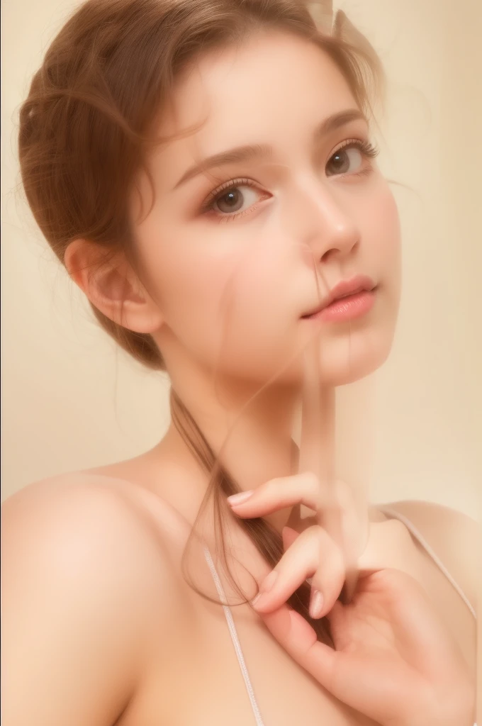 Girl in a beautiful nature, simple, frok, pretty, 4k realistic face