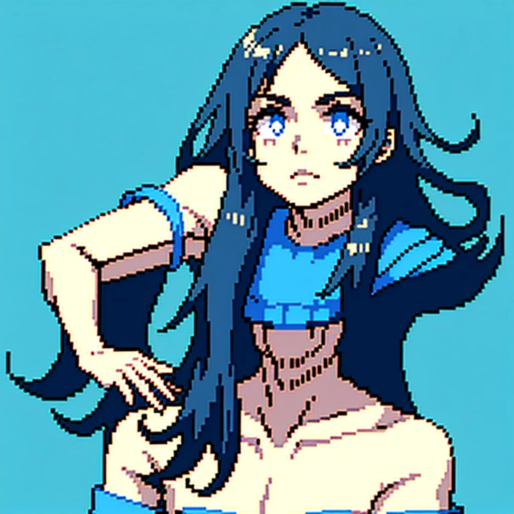 (masterpiece, top quality, best quality), pixel,pixel ,1boy, pelo azul, pelo despeinado, mahito pixel art