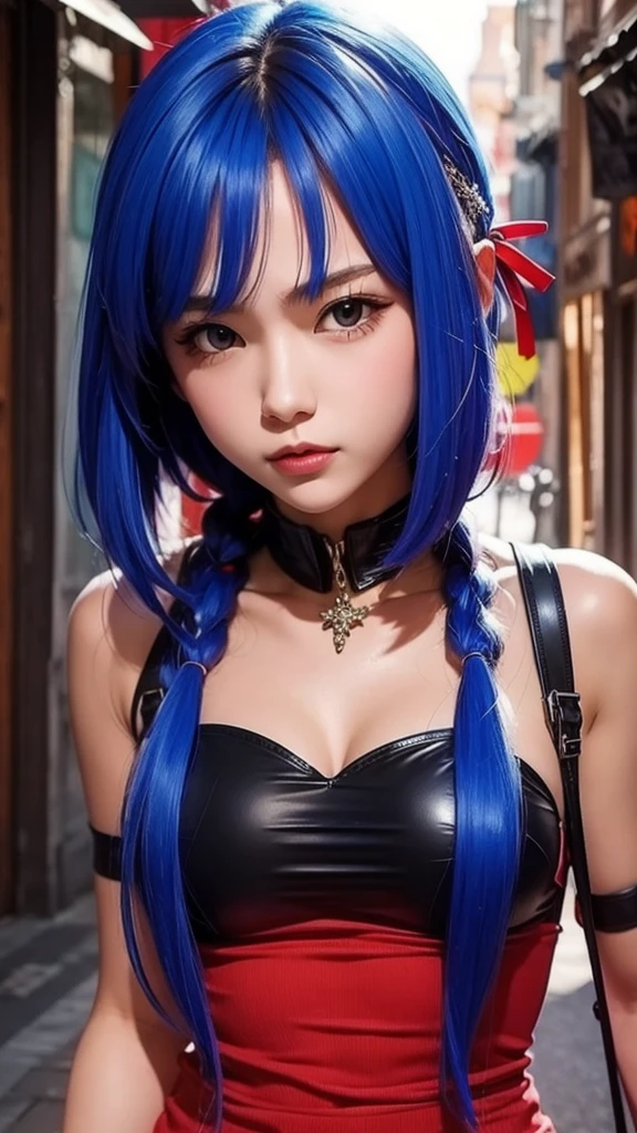 {{masterpiece}},{{highest quality}},enlightenment,1 perfect portrait of a girl, A fascinating eye for perfect detail), colorful hair, (blue hair:1.6),(cat ears:1.3),Long and slim body type, fantasy background, {exposed bare shoulders},{long-term alienation_sleeve}, {lean forward a little}, If you look up,hair ornaments,{shy},please shut your mouth, head tilt,{small breasts} ,movie lighting,oversized clothes, ((seductive pose)), 