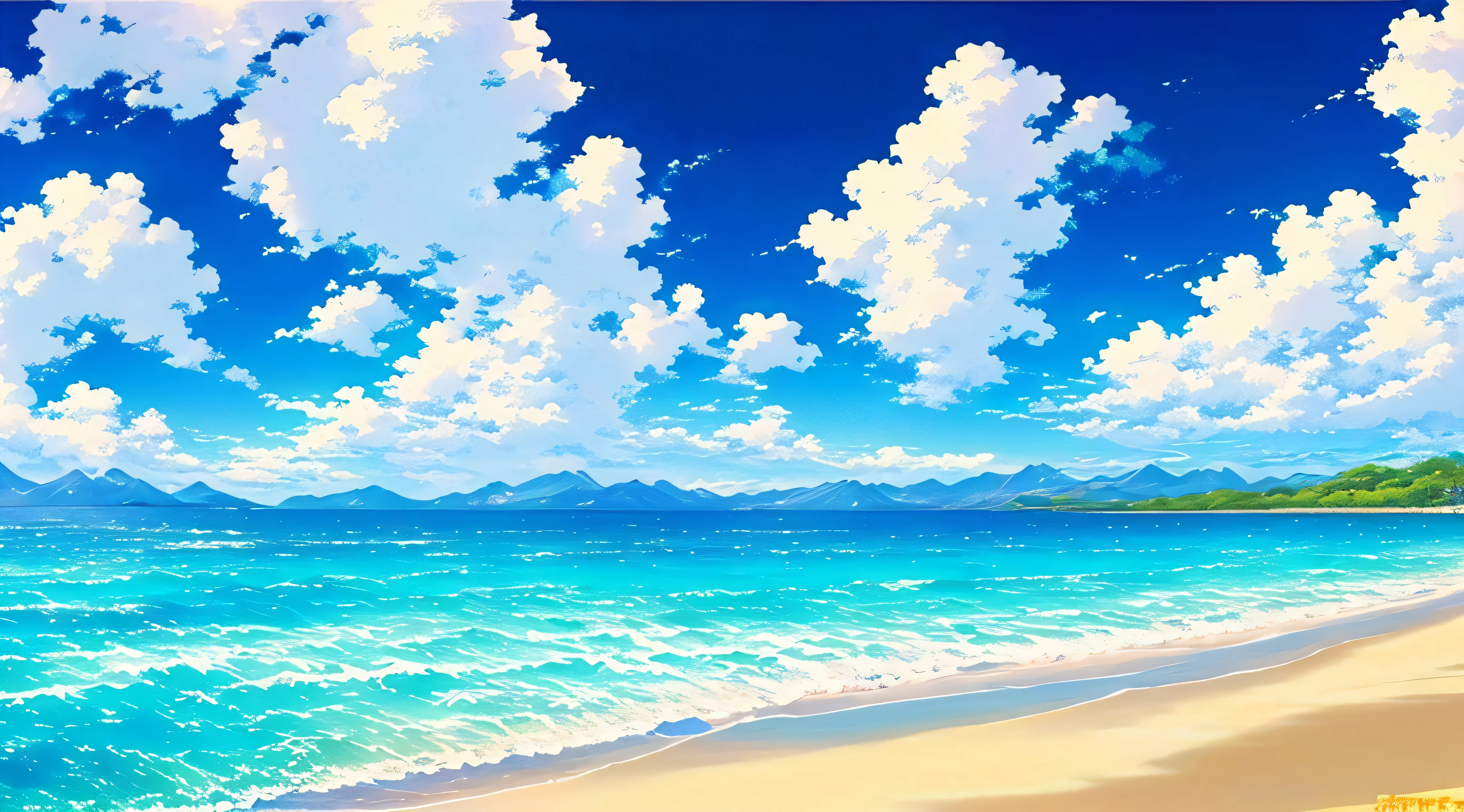 There are beach paintings.,blue water anime wallpaper,beautiful anime scenery,beautiful fluffy clouds。big breast anime,Detail View - Wide 672,blue sea。Author:Shinkai sincerely,anime beautiful peace scene,anime landscape wallpaper,anime background art,anime landscape,Amazing wallpapers,anime background,beautiful anime scenes