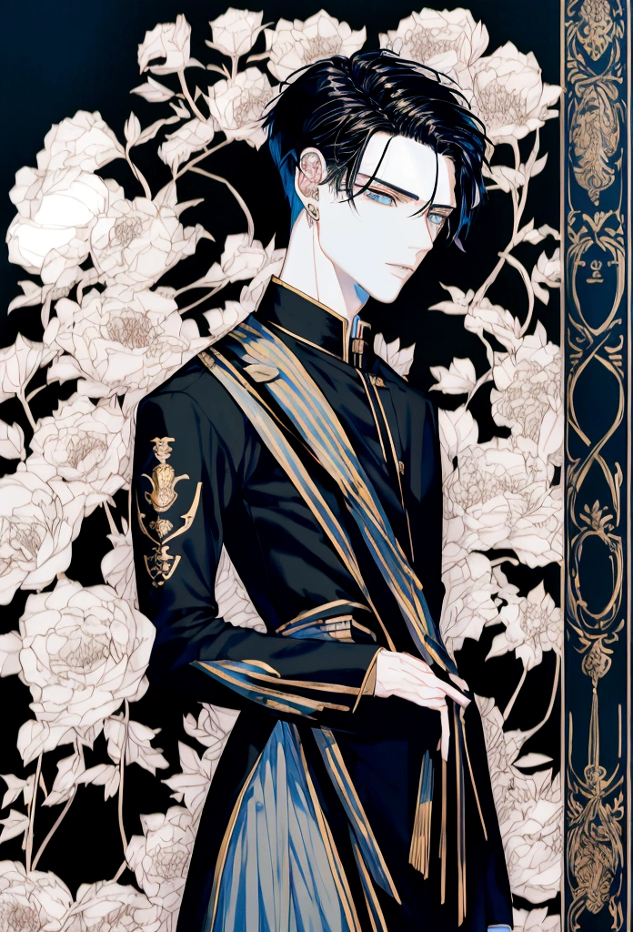 Beautiful young man, modern day, modern clothing, Male, 4k image, full body, black hair, pale skin, short black hair, man holding books, reading books, suit, The concept of a modern character, Three dementional facial features, complex character, concept art, Senior concept art, detailed full -body concept