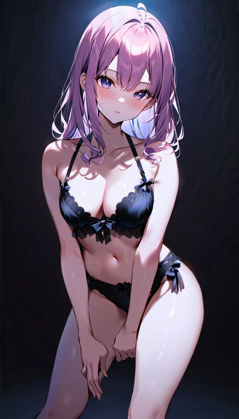 アニメの女の子 in lingerie posing in a dark room, seductive sexy pose