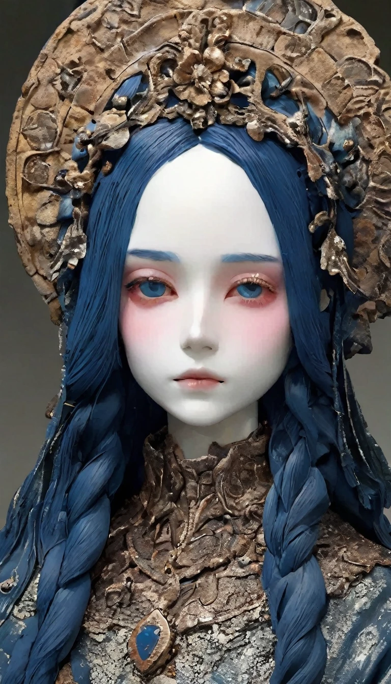 💀、☠、girl、❤、💀、Dark Fantasy、💀🥵💗、old,dirty, Mineral pigments,3D粘土clay sculpture艺术,clay sculpture、A woman、