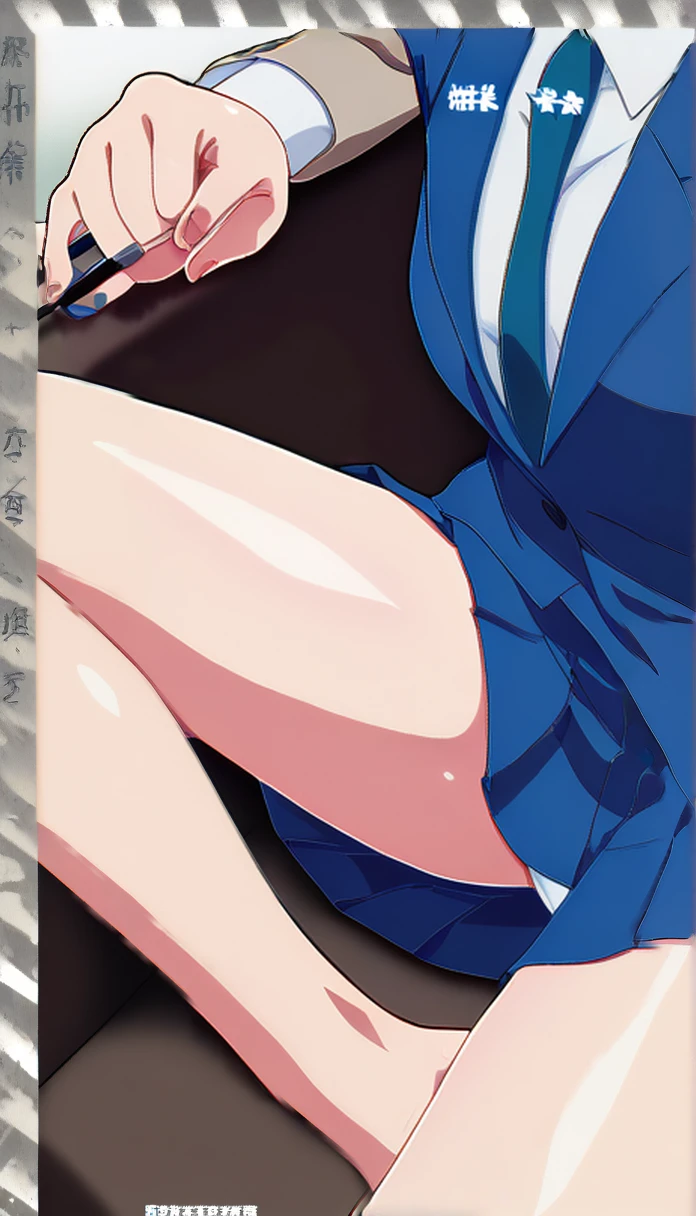 score_9, score_8, score_7, sauce_anime,
evaluation_general, anime, Official Art,
kanamori, Wear glasses on your head, Seraph Freckles, Pleated skirt, blazer, Blue Skirt, Sit on a chair,mini skirt,Spread your legs,Thighs,Bare legs,Satin panties are visible,One girl,alone, indoor,