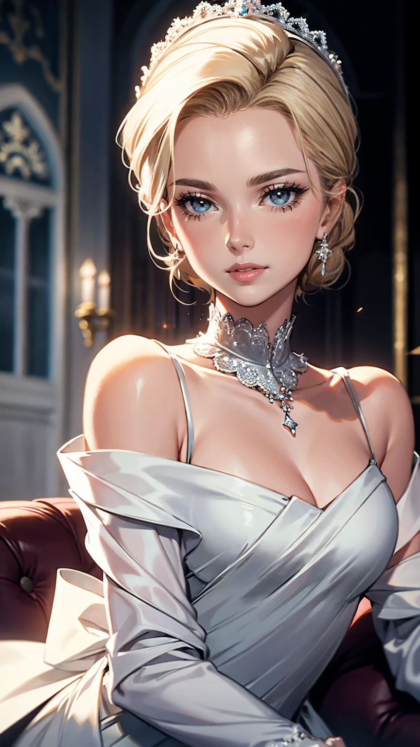 1girl, detailed beautiful eyes, detailed beautiful lips, extremely detailed face, long eyelashes, elegant dress, posing in a theater, ornate interior, lush curtains, classical architecture, dramatic lighting, cinematic mood, muted color palette, atmospheric, photorealistic, masterpiece, 8k, highres, hyper detailed