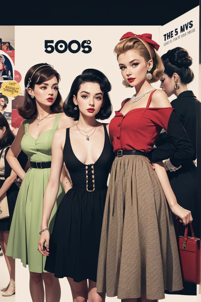 Illustration about 50s fashion and music,60,70,80,90 and 2000 
