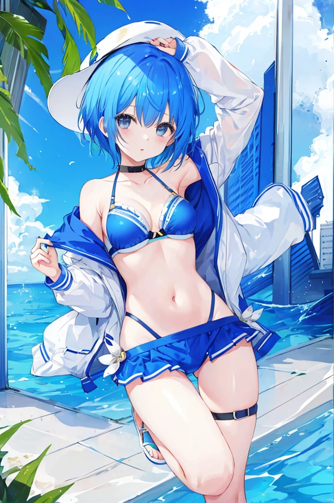 Girl、Blue hair short、bikini、sexy