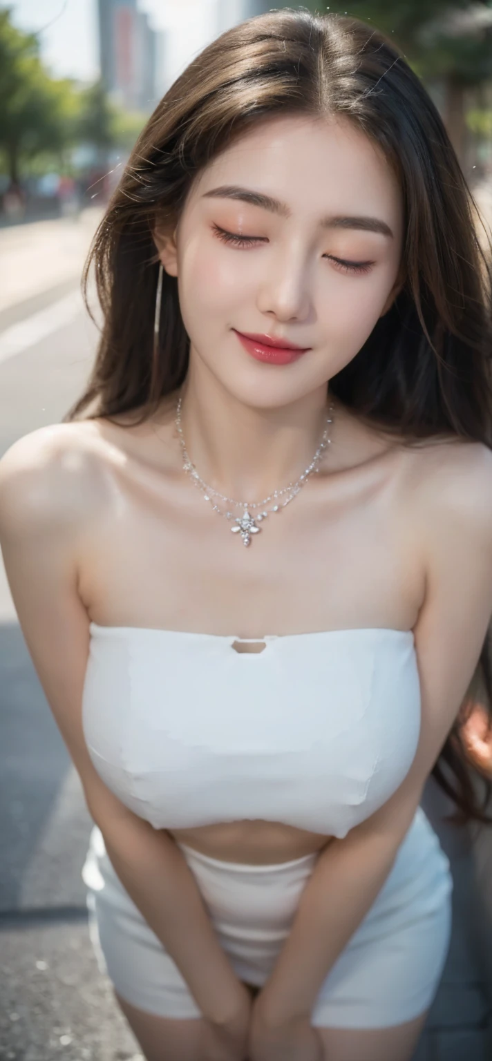 (Canon RF85mm f/1.2), (8K, original photo, best quality), (masterpiece), (Practical, photograph Practical), (Very detailed, High Detail, Best image quality, Very detailed, high resolution, Very detailed, Very detailed的描述, Ultrafine, Extremely exquisite and beautiful work), Beautiful and delicate girl, Solo Girl, ((Perfect body)), Very detailed eyes and face, White skin, Noble and beautiful, ((The skin texture is delicate, Pores)), Perfect anatomical structure, Beautiful Body, Delicate face, Slim abdominal muscles, Slim waist), Big Ass, (Large Breasts, Breast enlargement), (cleveage), (Soulful gaze, soulful eyes, Glowing eyes), (Beautiful clear eyes), (Bounce Curly Messy Long Hair), (Smile:1.2), (Fascinated expression), (Beautiful appearance), ((Low-cut,Wedding dress,No Sling,Show your shoulders,E Cup)), ((Tight)), ((Bud)), ((wear glasses)), earrings, necklace, ((night)), ((Street View, moonlight)), Physically Based Rendering, Realistic lighting, (((Deep Crack))), ((Looking at the audience)), ((eternal)), ((Happy and shy))