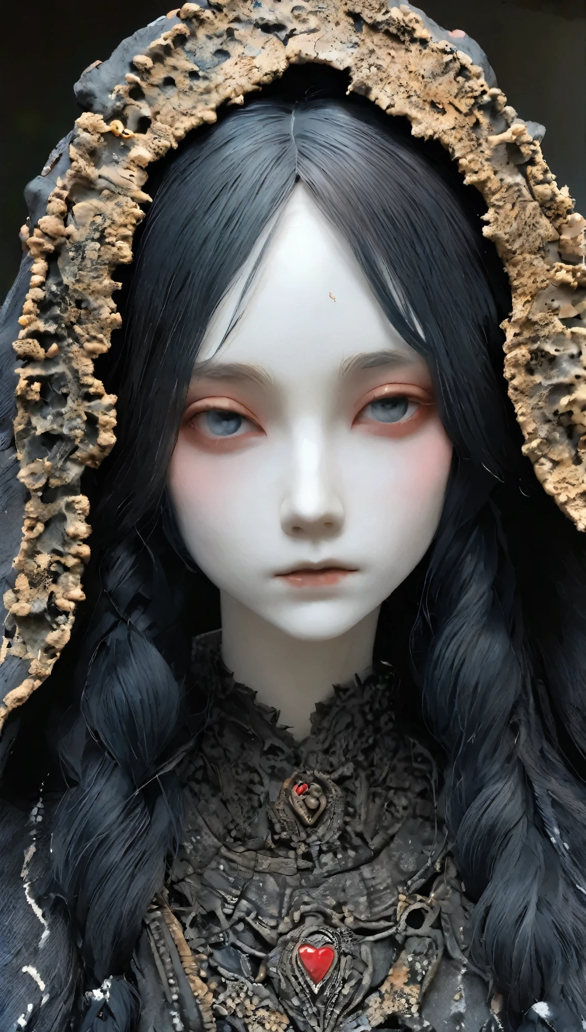 💀、☠、girl、❤、💀、Dark Fantasy、💀🥵💗、old，dirty， Mineral pigments，3D粘土clay sculpture艺术，clay sculpture、A woman、