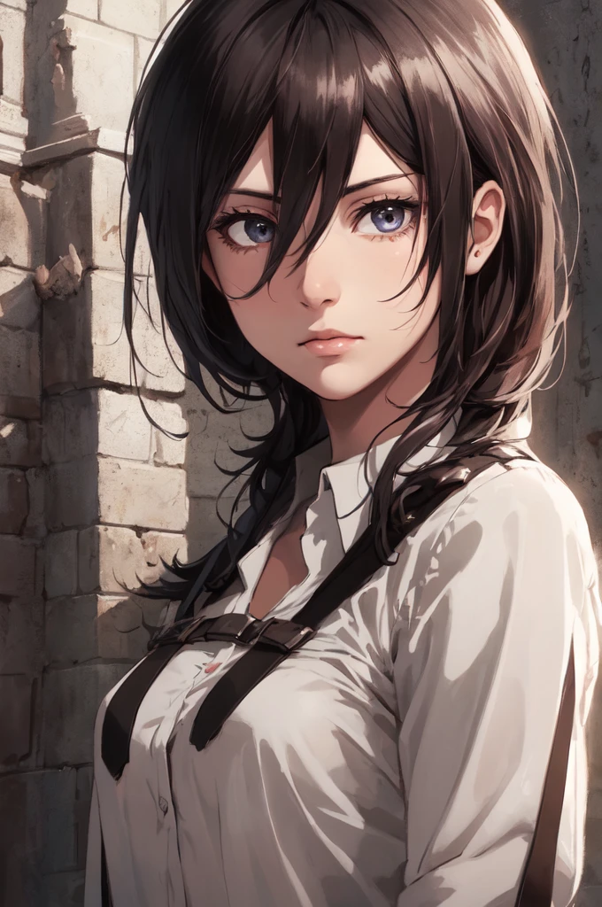 1girl,ultra high details, ultra high auality,(highly detailed face)1.2,(high quality of face)1.3,Mikasa Ackerman,highly detailed abs,perfect female anatomy, best quality of shadows,highly detailed muscles,beautiful face,volume shadows