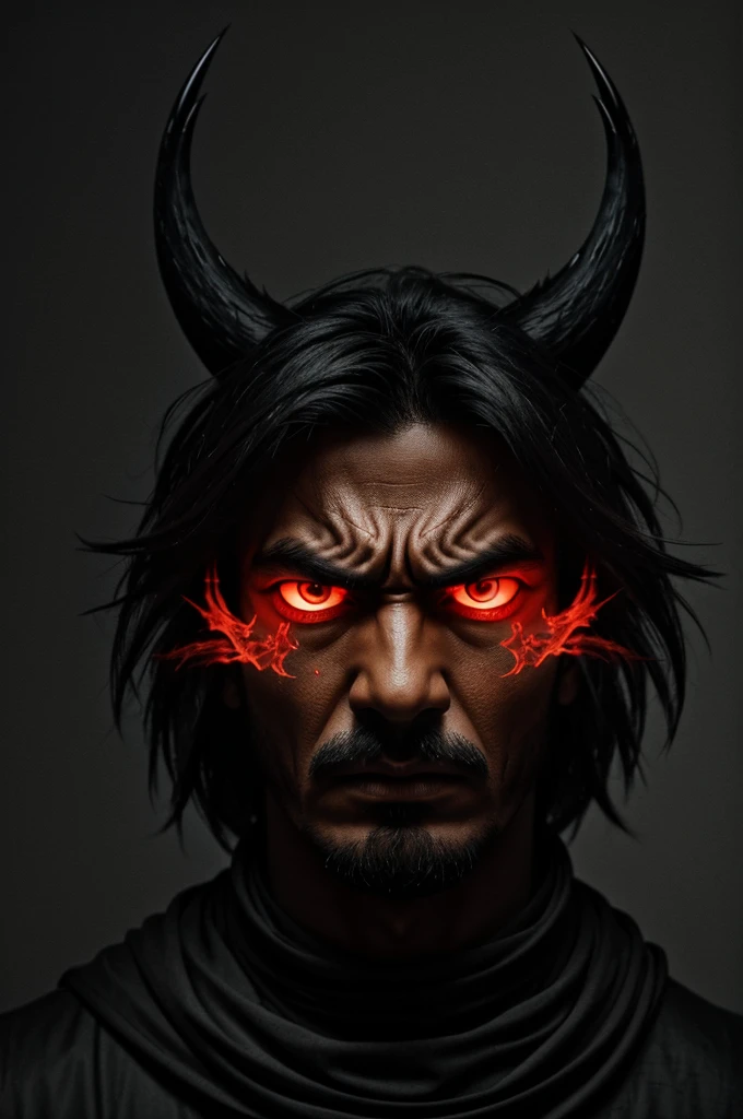 A photograph taken with a million d3500 camera of the face of a dragon with red horns with black touches and optimal quality
