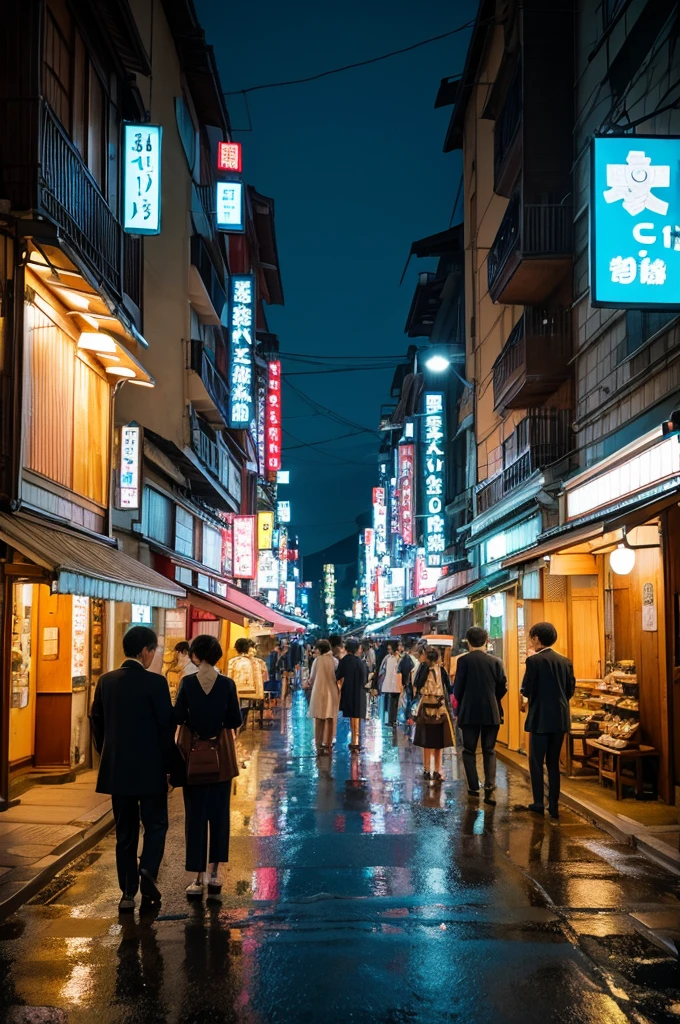 Showa era street at night