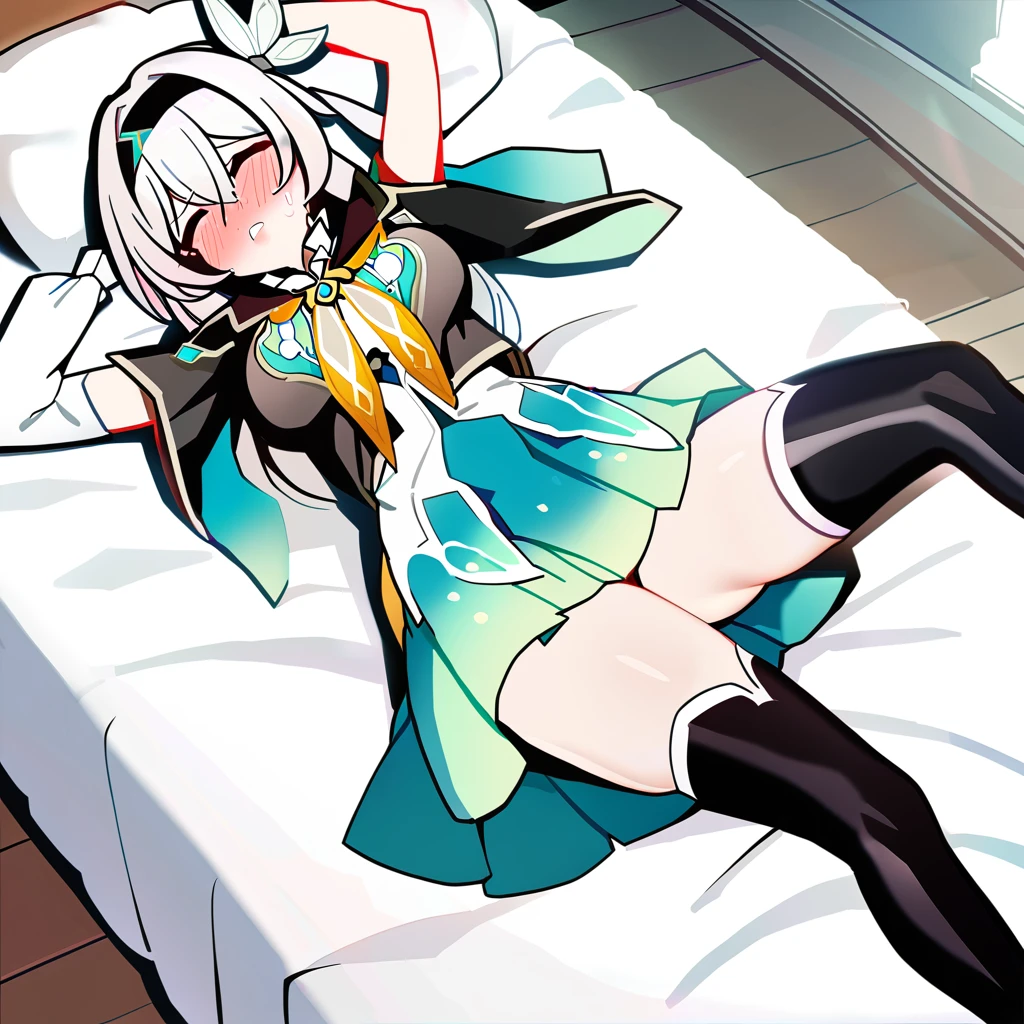 1,cuerpo completoesbiano,ropa de ocio,Piernas carnosas,medias blancas,Lie down on the bed,lindo fondo blanco, (Speaking heart:1.4)touching her flat breasts with her hands