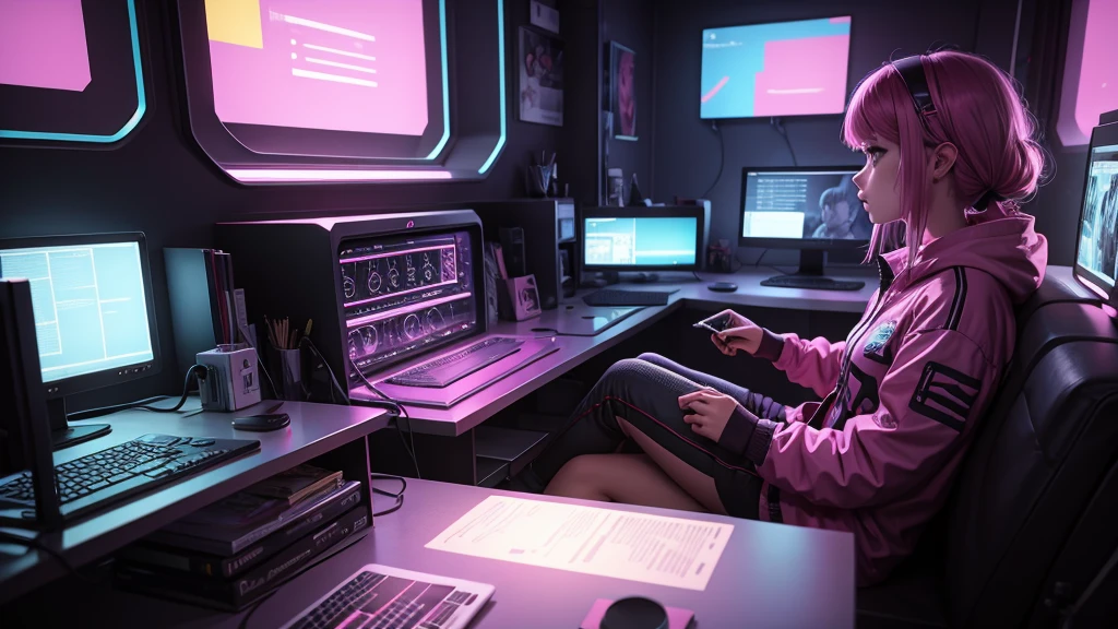 quarto neon, girl, e-girl, cyberpunk 4k, colorfull, anime, second life, realistic, room