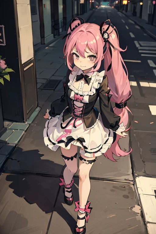 Young girl with pink hair, long twintail hairstyle, small bushy eyebrows, wearing gothic lolita clothes, lolicon (Zankuro) drawing style by zankuro artist, Zancrow style, image uploaded in R34, walking in the mall, flirty smile , suddenly having sex in public, ((doggy style sex)), ((public sex in a street)) naked ass in the male crotch, perfect anatomy, looking from above
