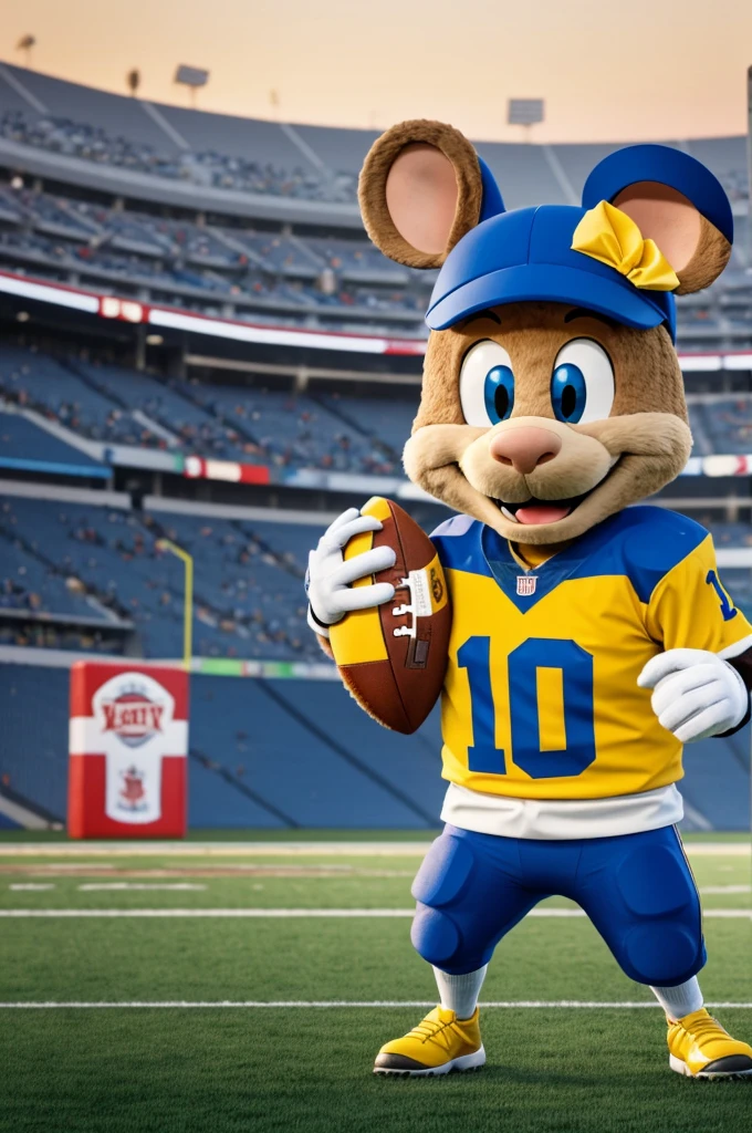 Create a mascot for an American football team, as the protagonist a mouse, and I want you to take cheese elements, coming from the city of greeen valley in wiskonsing