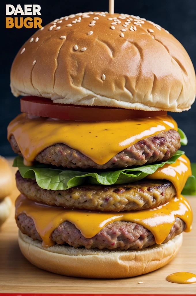 Create a cover promoting hamburgers called papi burger, The cover would be a blond person with little hair smiling, showing a hamburger in front of him.; make the cover animated