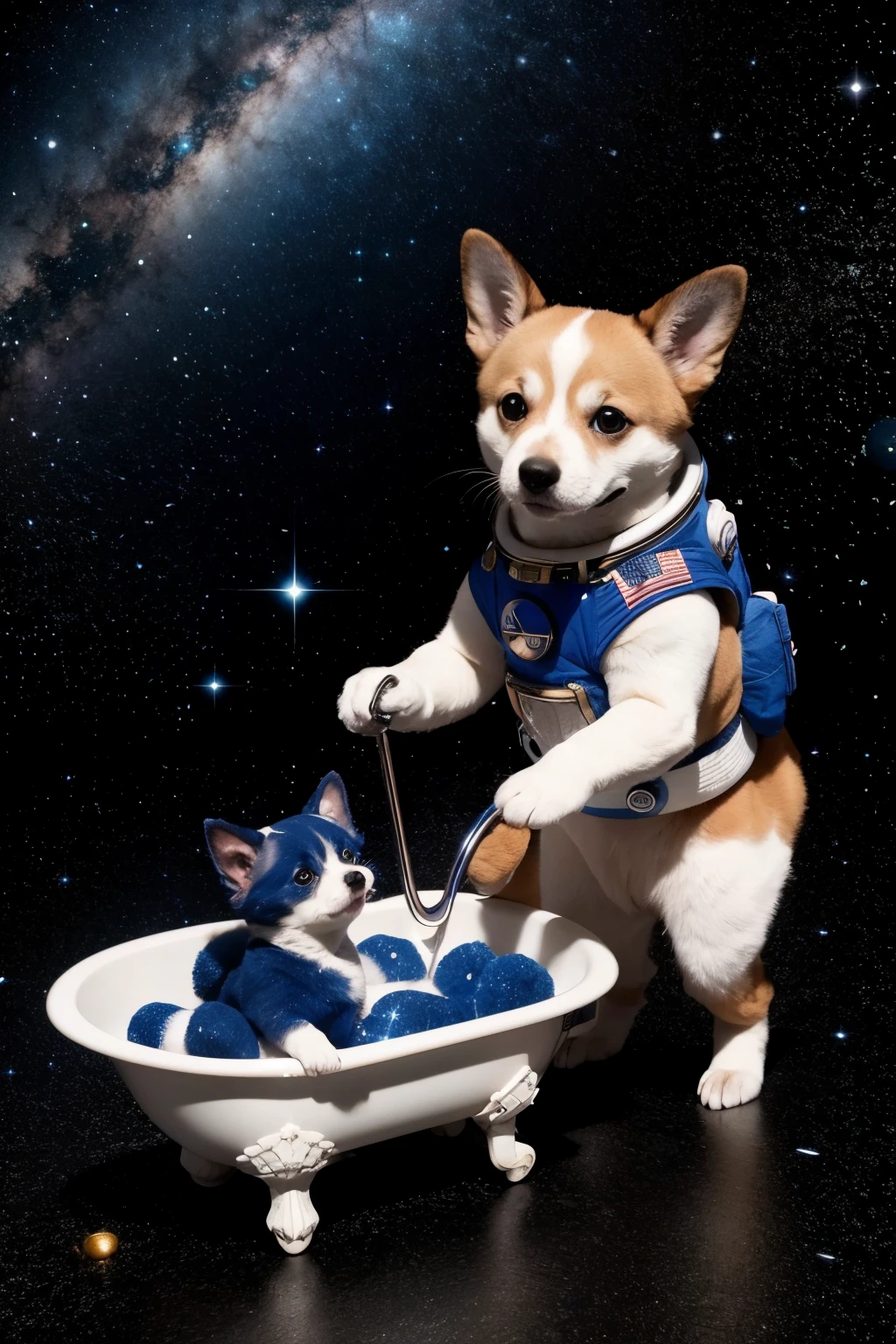 Space Pet, Bath and Grooming, Universe background with stars, cachorro astronauta
